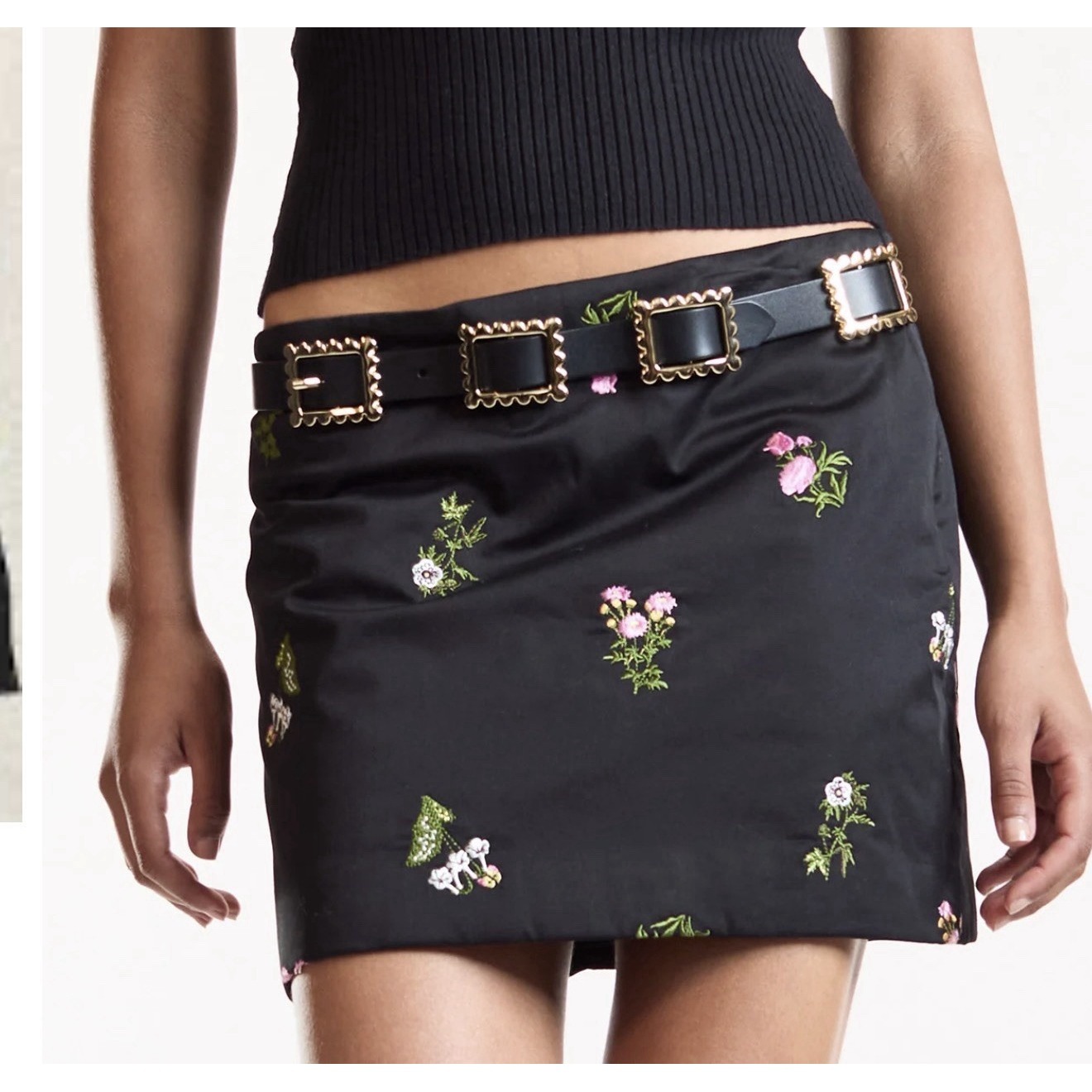 Cynthia Rowley Collection Bouquet Embroidered Skirt 4 Black Cotton Blend 14"